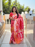 Vedant Vastram Soft Litchi Silk Banarasi Silk Jacquard Saree - Gajri