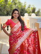 Vedant Vastram Soft Litchi Silk Banarasi Silk Jacquard Saree - Gajri