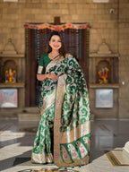 Vedant Vastram Soft Litchi Silk Banarasi Silk Jacquard Saree - Green