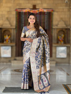 Vedant Vastram Soft Litchi Silk Banarasi Silk Jacquard Saree - Grey