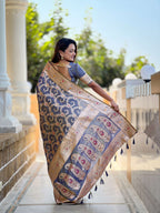 Vedant Vastram Soft Litchi Silk Banarasi Silk Jacquard Saree - Grey