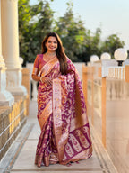 Vedant Vastram Soft Litchi Silk Banarasi Silk Jacquard Saree - Purple