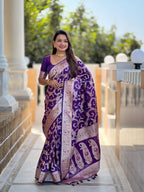 Vedant Vastram Soft Litchi Silk Banarasi Silk Jacquard Saree - Violet