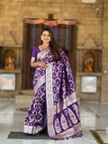 Vedant Vastram Soft Litchi Silk Banarasi Silk Jacquard Saree - Violet