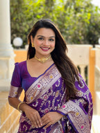 Vedant Vastram Soft Litchi Silk Banarasi Silk Jacquard Saree - Violet