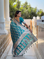 Vedant Vastram Soft Litchi Silk Banarasi Silk Jacquard Saree - Rama