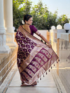 Vedant Vastram Soft Litchi Silk Banarasi Silk Jacquard Saree - Wine