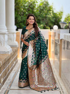 Vedant Vastram Soft Litchi Silk Banarasi Silk Jacquard Saree - Green