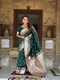 Vedant Vastram Soft Litchi Silk Banarasi Silk Jacquard Saree - Green