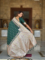 Vedant Vastram Soft Litchi Silk Banarasi Silk Jacquard Saree - Green