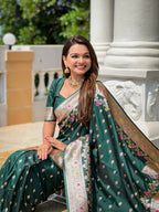 Vedant Vastram Soft Litchi Silk Banarasi Silk Jacquard Saree - Green