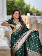 Vedant Vastram Soft Litchi Silk Banarasi Silk Jacquard Saree - Green