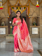 Vedant Vastram Soft Litchi Silk Banarasi Silk Jacquard Saree - Gajri