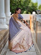 Vedant Vastram Soft Litchi Silk Banarasi Silk Jacquard Saree - Grey