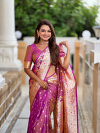 Vedant Vastram Soft Litchi Silk Banarasi Silk Jacquard Saree - Purple