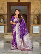 Vedant Vastram Soft Litchi Silk Banarasi Silk Jacquard Saree - Violet