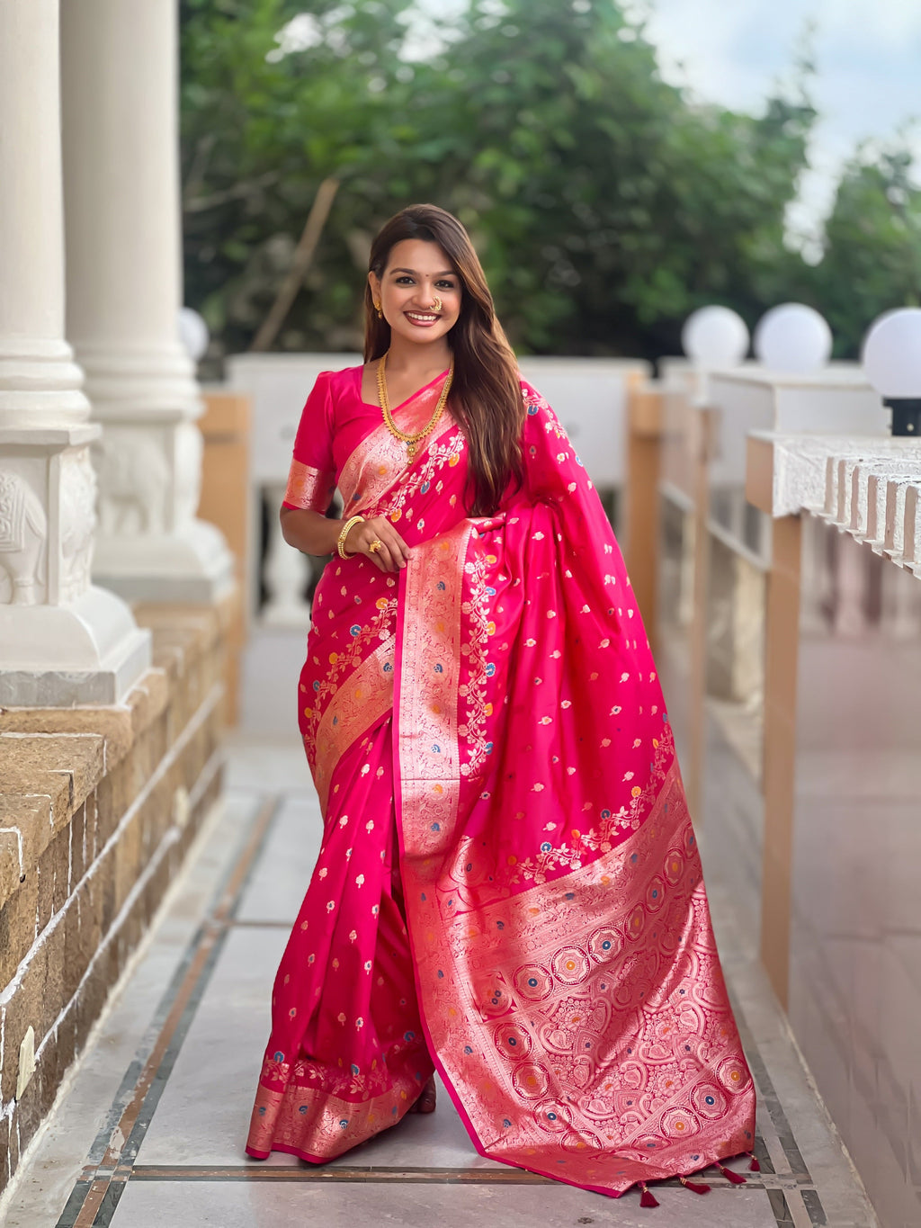 Vedant Vastram Soft Litchi Silk Banarasi Silk Jacquard Saree - Rani - Distacart