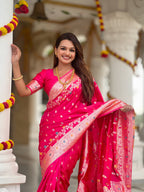 Vedant Vastram Soft Litchi Silk Banarasi Silk Jacquard Saree - Rani - Distacart