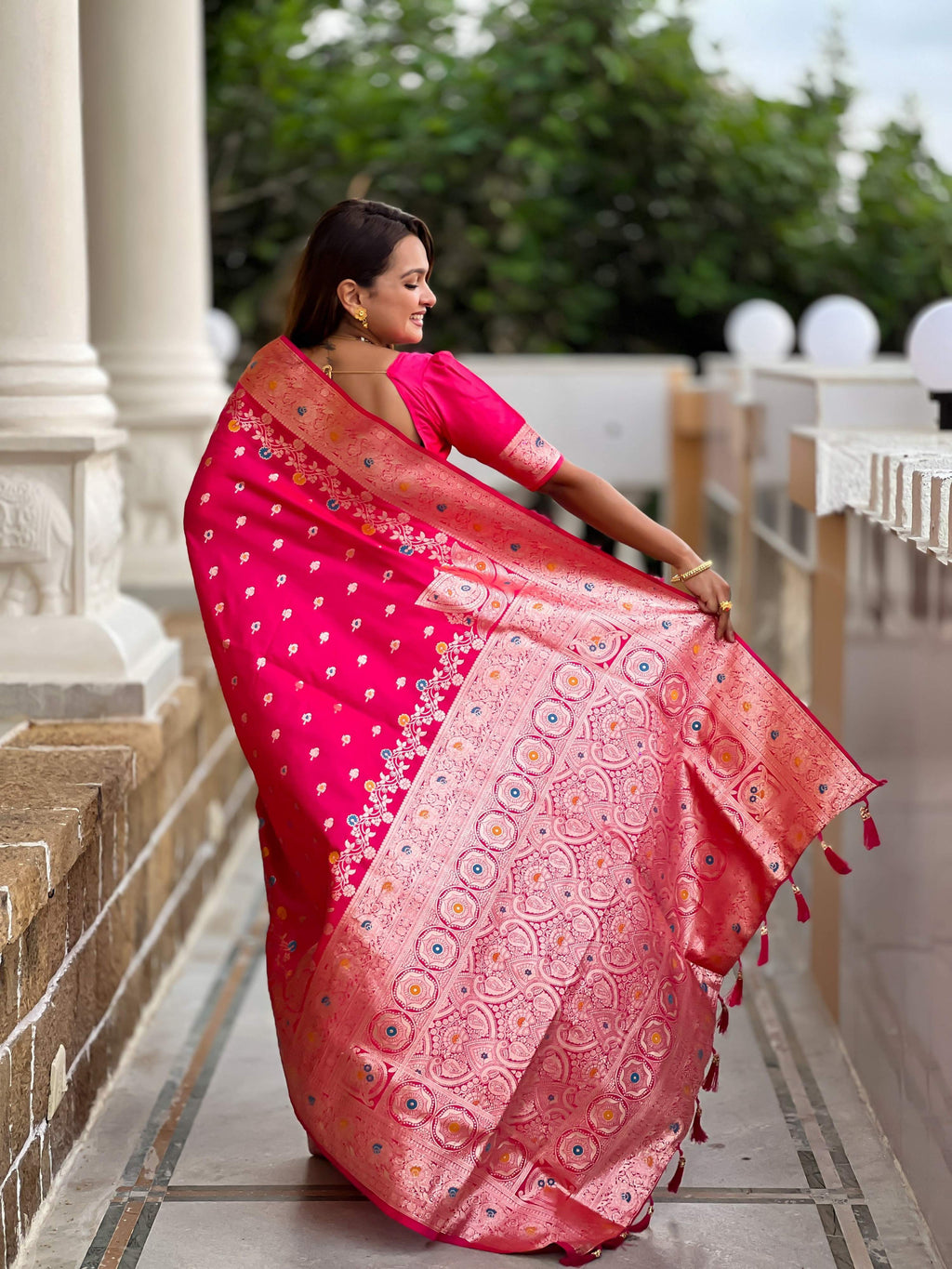 Vedant Vastram Soft Litchi Silk Banarasi Silk Jacquard Saree - Rani - Distacart