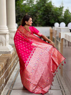 Vedant Vastram Soft Litchi Silk Banarasi Silk Jacquard Saree - Rani - Distacart