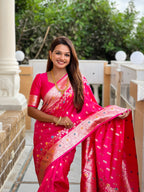 Vedant Vastram Soft Litchi Silk Banarasi Silk Jacquard Saree - Rani - Distacart