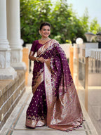 Vedant Vastram Soft Litchi Silk Banarasi Silk Jacquard Saree - Wine