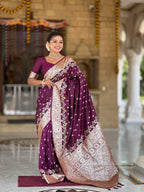 Vedant Vastram Soft Litchi Silk Banarasi Silk Jacquard Saree - Wine