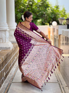 Vedant Vastram Soft Litchi Silk Banarasi Silk Jacquard Saree - Wine