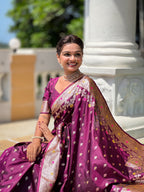 Vedant Vastram Soft Litchi Silk Banarasi Silk Jacquard Saree - Wine