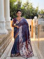 Vedant Vastram Soft Litchi Silk Banarasi Silk Jacquard Saree - Dark Blue