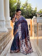Vedant Vastram Soft Litchi Silk Banarasi Silk Jacquard Saree - Dark Blue