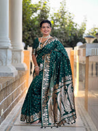 Vedant Vastram Soft Litchi Silk Banarasi Silk Jacquard Saree - Green