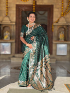 Vedant Vastram Soft Litchi Silk Banarasi Silk Jacquard Saree - Green