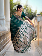 Vedant Vastram Soft Litchi Silk Banarasi Silk Jacquard Saree - Green