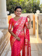 Vedant Vastram Soft Litchi Silk Banarasi Silk Jacquard Saree - Gajri