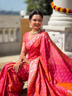 Vedant Vastram Soft Litchi Silk Banarasi Silk Jacquard Saree - Gajri
