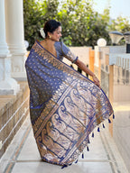 Vedant Vastram Soft Litchi Silk Banarasi Silk Jacquard Saree - Grey