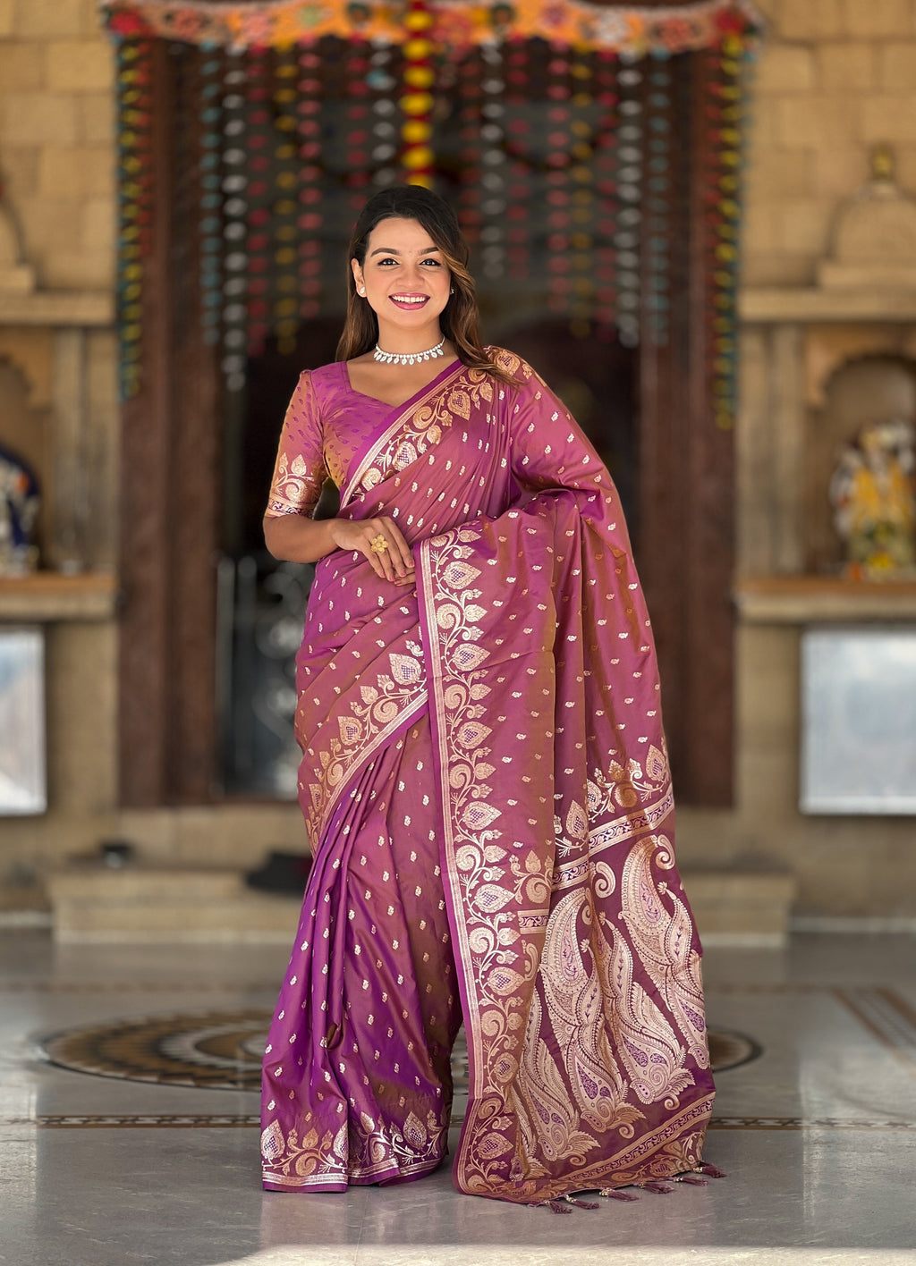 Vedant Vastram Soft Litchi Silk Banarasi Silk Jacquard Saree - Purple