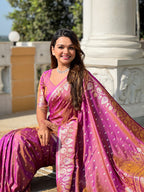 Vedant Vastram Soft Litchi Silk Banarasi Silk Jacquard Saree - Purple
