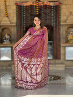 Vedant Vastram Soft Litchi Silk Banarasi Silk Jacquard Saree - Purple