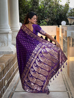Vedant Vastram Soft Litchi Silk Banarasi Silk Jacquard Saree - Violet