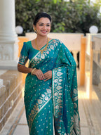 Vedant Vastram Soft Litchi Silk Banarasi Silk Jacquard Saree - Rama