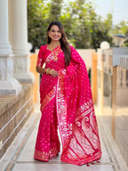 Vedant Vastram Soft Litchi Silk Banarasi Silk Jacquard Saree - Pink