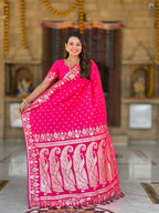 Vedant Vastram Soft Litchi Silk Banarasi Silk Jacquard Saree - Pink