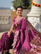 Vedant Vastram Soft Litchi Silk Banarasi Silk Jacquard Saree - Wine