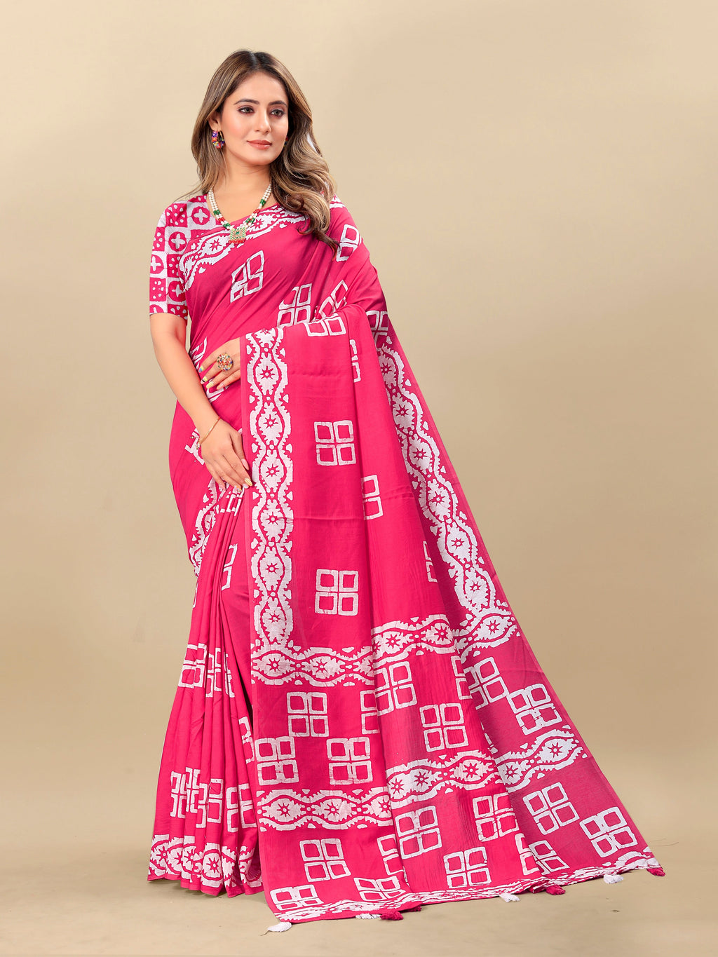 Vedant Vastram Designer Digital Print Batik Saree - Pink