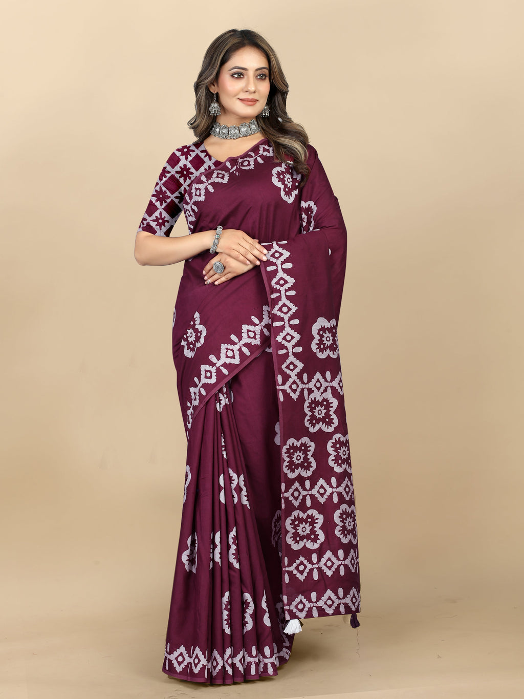 Vedant Vastram Designer Digital Print Batik Saree - Purple