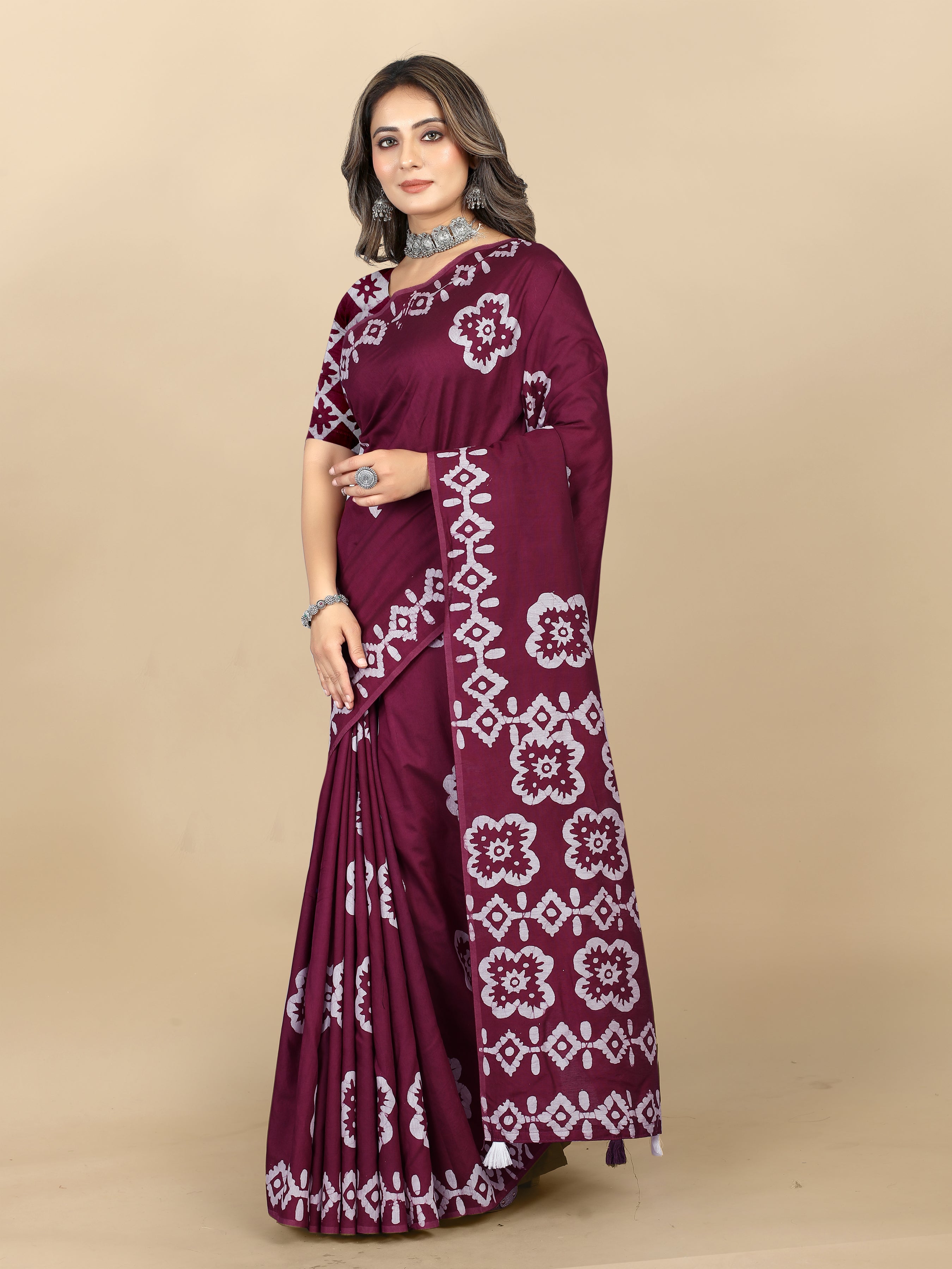 Vedant Vastram Designer Digital Print Batik Saree - Purple