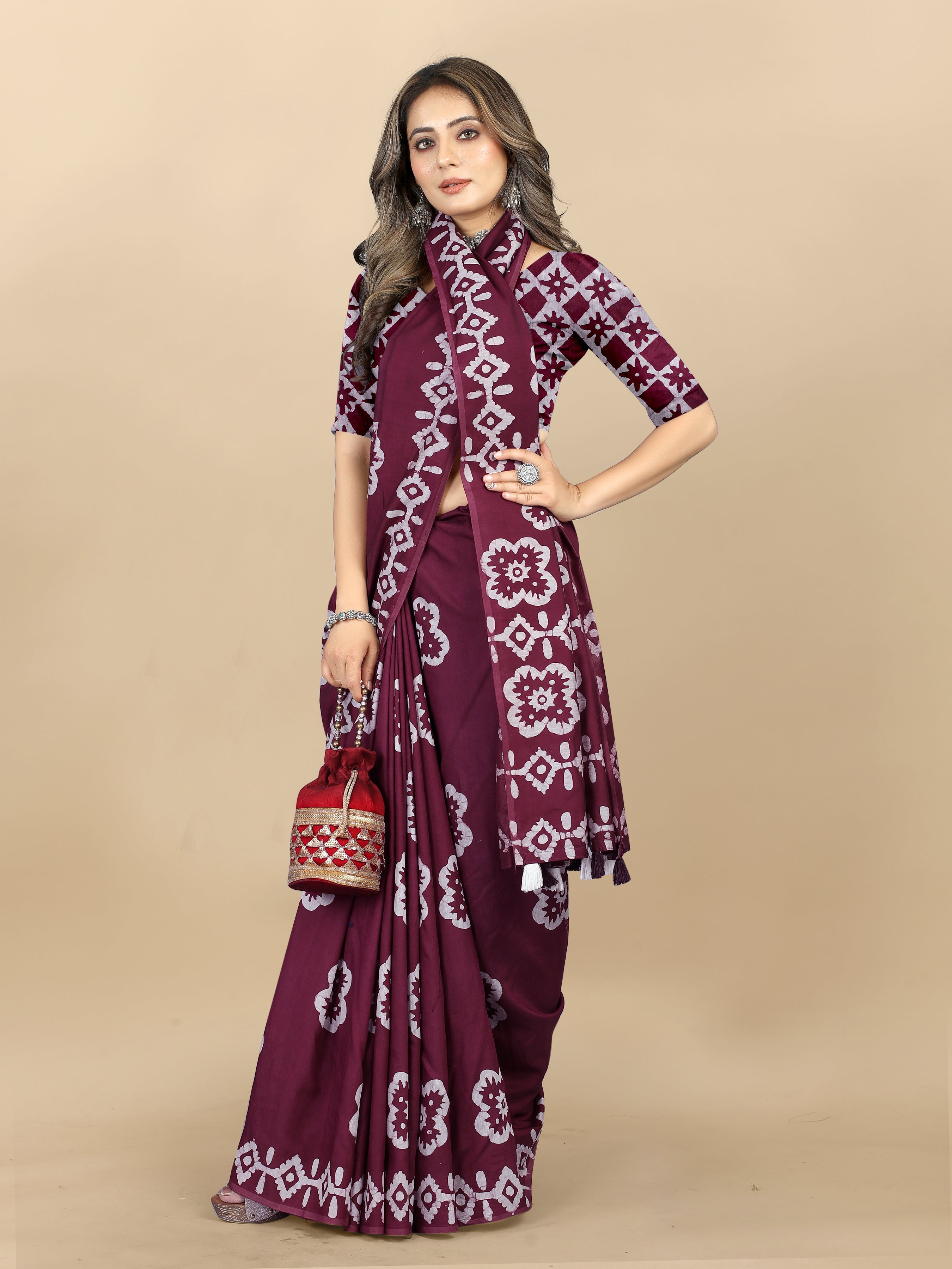 Vedant Vastram Designer Digital Print Batik Saree - Purple