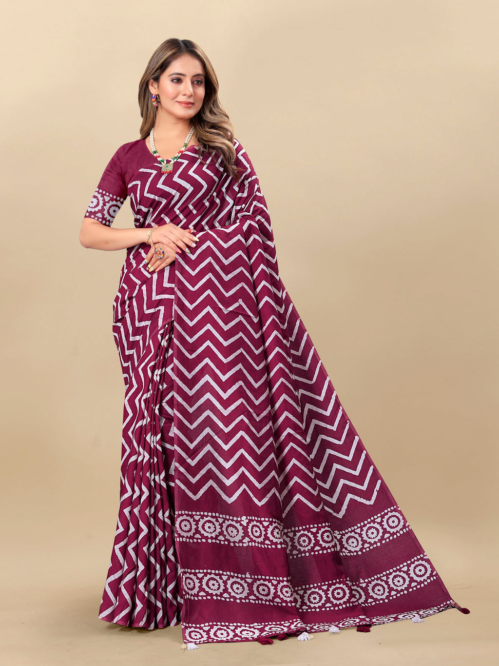 Vedant Vastram Designer Digital Print Batik Saree - Wine
